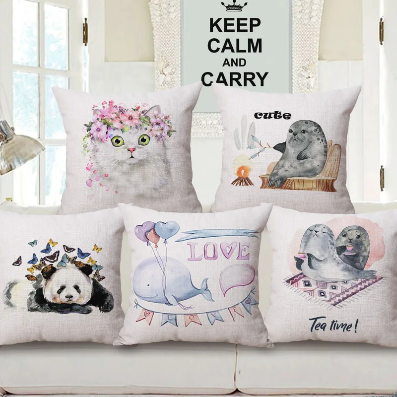 

Cute Cat Printed Cushion Covers Koala bear Rabbit Sea lionPanda Whale Dog Sofa Bed Home Decoration Pillow Case