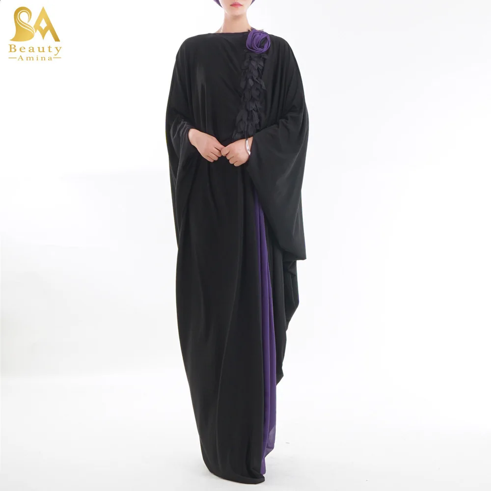 Роскошные оборками Аппликации Абаи рукав «летучая мышь» мусульманское длинное платье для девочки кардиган длинные халаты Jubah кимоно