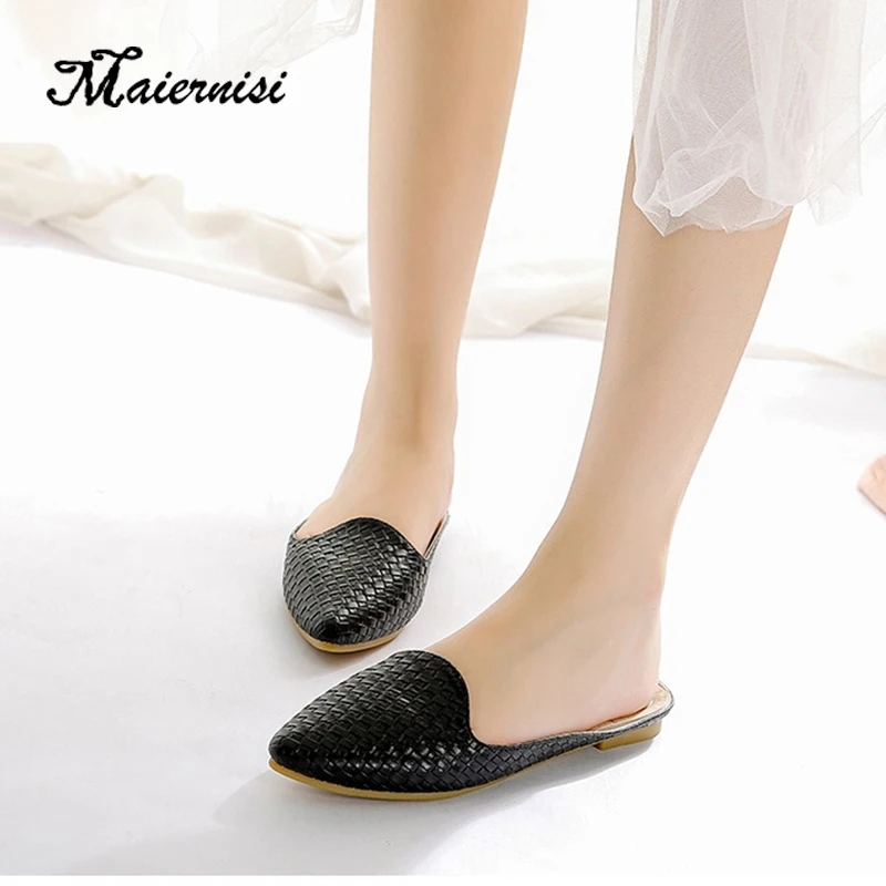 

MAIERNISI New Arrival Women's Loafers Flats Buckle Knitted Women Flat Shoes Boat Shoes Casual Slingbacks Outside Slides Big Size