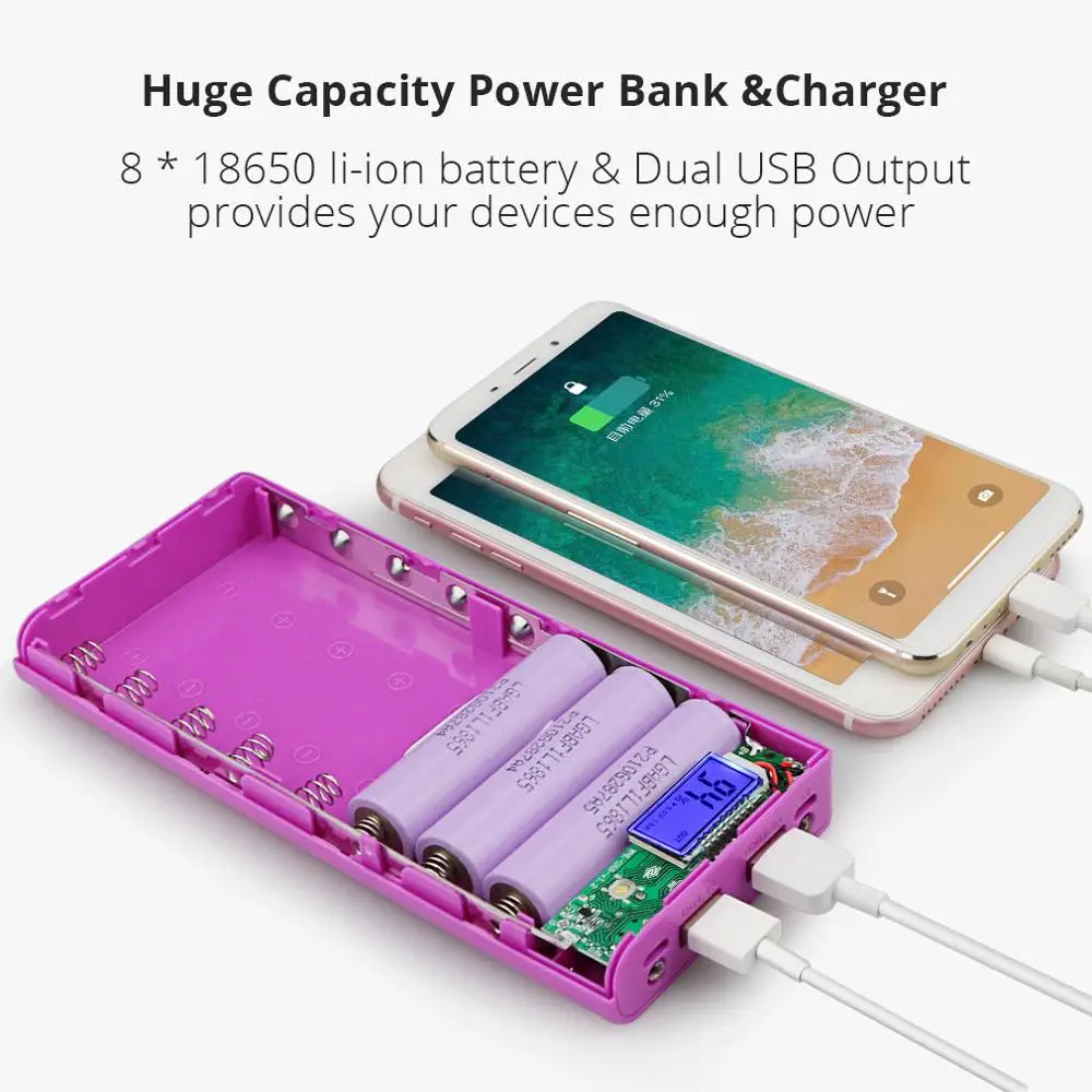 New DIY 8x18650 Portable Battery Power Bank Shell Case Box LCD Display Dual USB Powerbank KIT 18650(No Battery)|powerbank usb 18650|case
