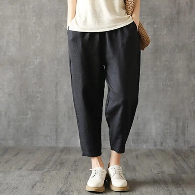 

2019 New Yfashion Women Spring Summer Cotton Linen Pants Casual Loose Hallen Pants