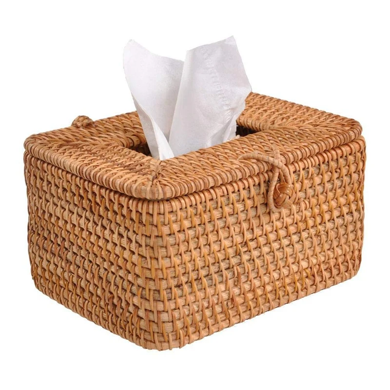 

Handmade Rattan Woven Tissue Box Creative Simple Woven Square Tray, Suitable For Living Room Bedroom Office