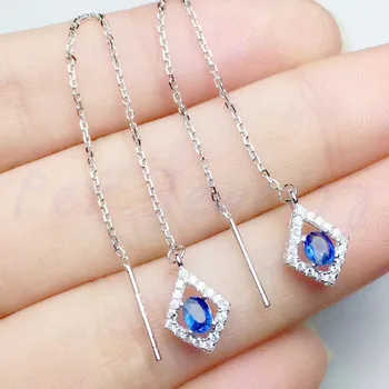 

Sapphire drop earring Natural real blue sapphire 925 sterling silver For men or women 0.35ct*2pcs gemstone #Y18041901