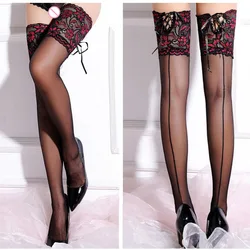 Women Knee-High Sexy Lace Stockings 2021 Female Sexy Lingerie Stockings Thigh Long Stay Up Stockings Black Red Flower Sex Women