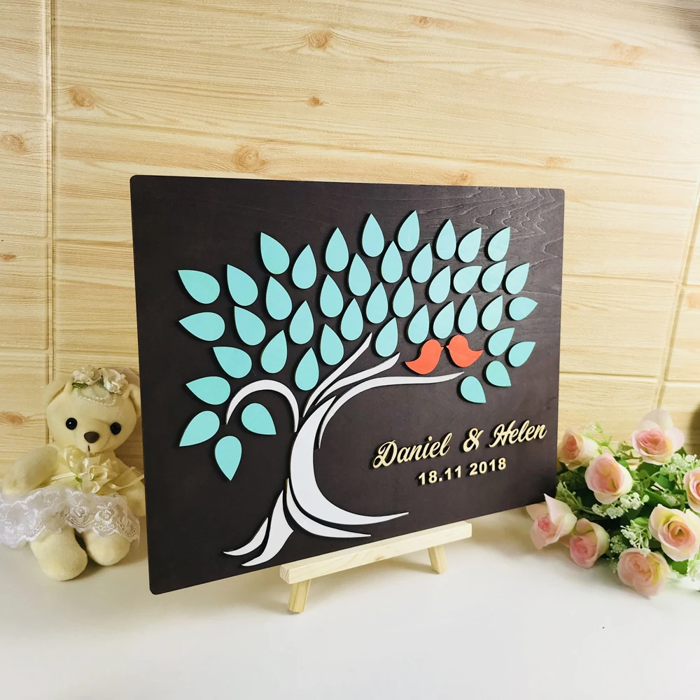 3D Tree Custom Wedding Wooden Guest Book ,Custom Name & Date,Wedding Decor Unique Wedding Guest Book, Tree Of Life Wedding Gift
