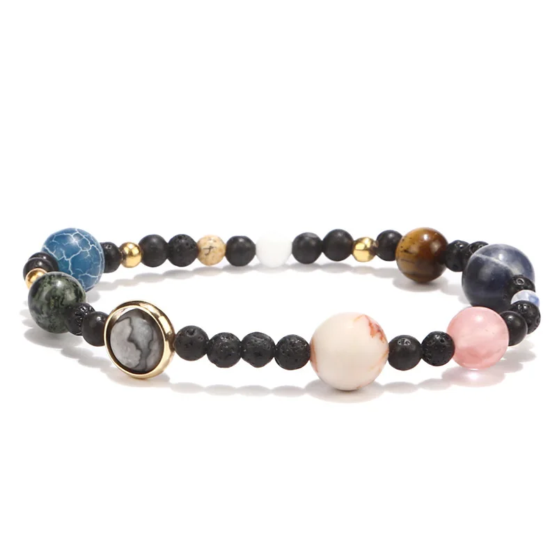 

Solar System 9 Planets Universe Stars Women Office Style Natural Stones Beaded Stretch Strand Bracelets Saturn Pluto Earth Moon
