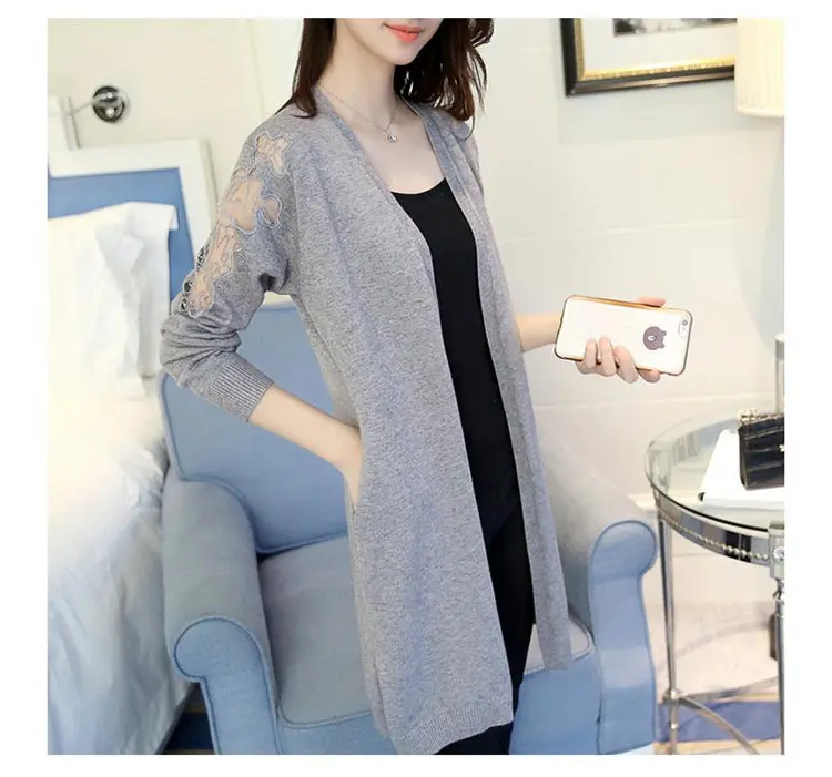 Fashion 2019 New Women Cardigan Jacket Knitted Lace Patchwork Coats Autumn Long Sleeve Chaquetas Mujer Long Jackets Coats Ladies (4)
