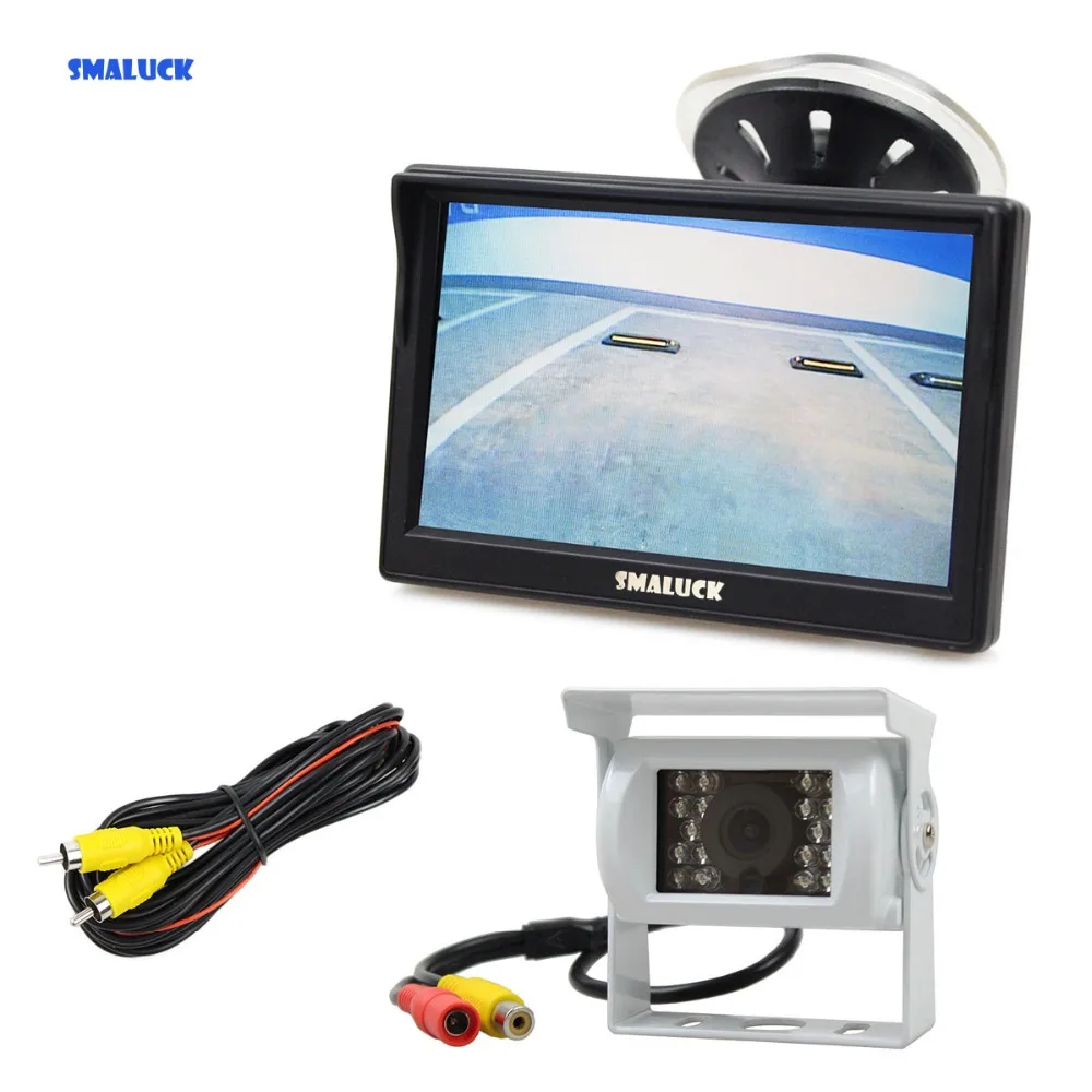

SMALUCK 5" LCD Display Rear View Car Monitor White Waterproof IR Night Vision CCD Reverse Backup Car Truck Camera with Monitor