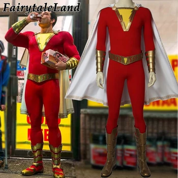 

2019 Movie Shazam! Cosplay Costume Custom Made Halloween Costumes Superhero Shazam Costume Fancy Jumpsuit