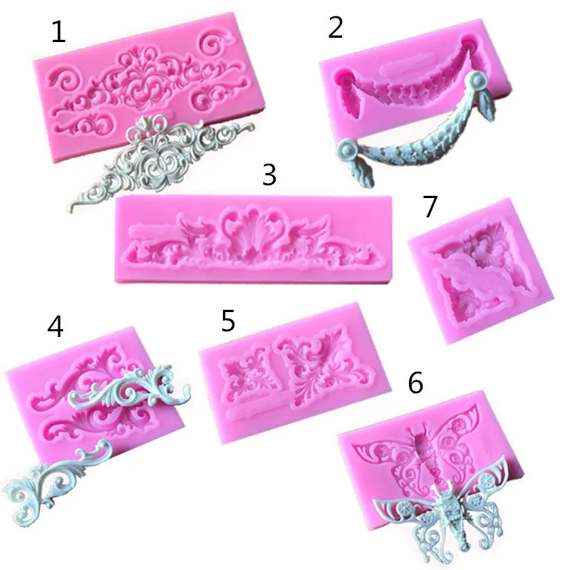 

7pcs cake decorating Silicone Cake Mold Lace Pattern Border Decor Retro Roma Relief Chocolate Flower Baking Pastry Cake molds