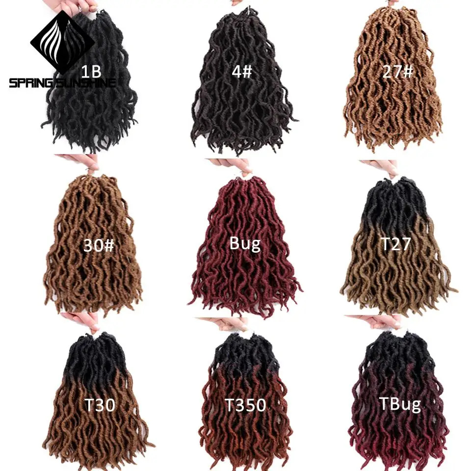 Spring sunshine 12Inch Ombre Faux Locs Curly Soft Crochet Hair Braids Synthetic Hair Crochet Hair Goddess Nu Locs