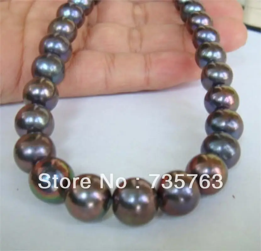 

xiuli 00611 18"11-12MM TAHITIAN NATURAL BLACK RED PEARL NECKLACE 14KGP