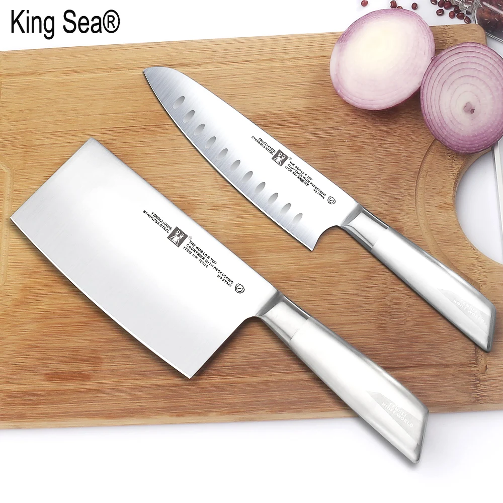 

King Sea 2pcs/set Chopping Kitchen Knife and Japanese Chef Knife set High Quality Cleaver Knife and Santoku Knife set