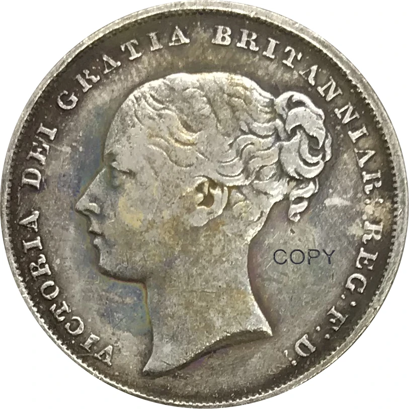 1840 Великобритания 1 шилинг Виктория кюпроникель Посеребренная КОПИЯ