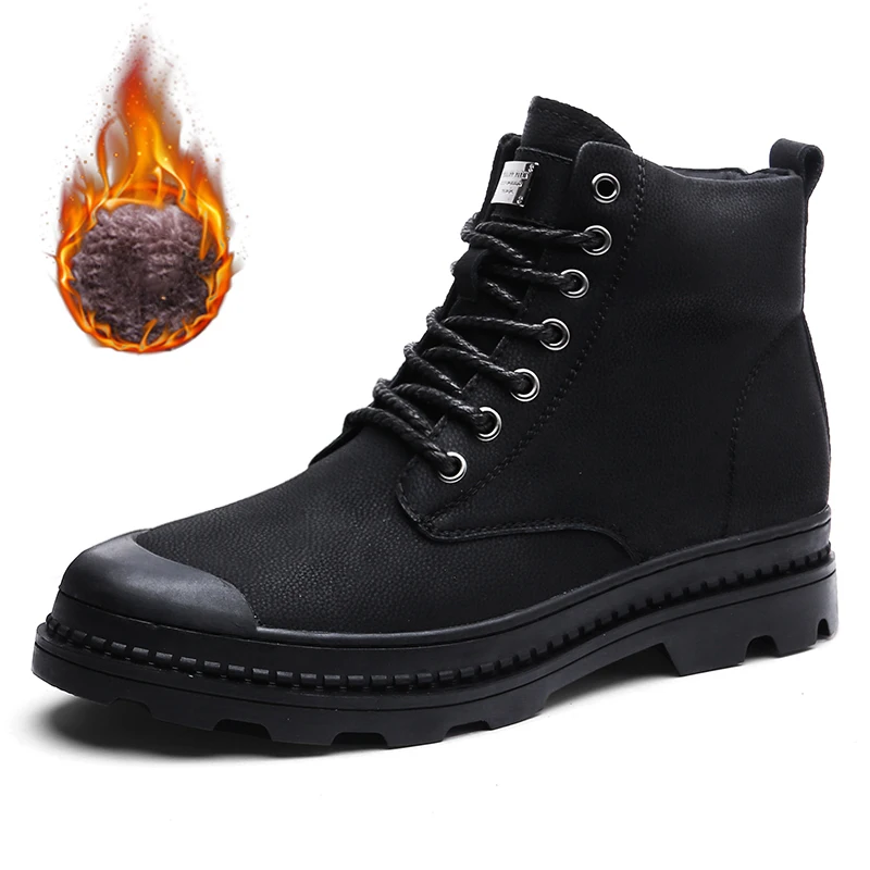 

2018 Warm Men Martin Boots Winter Casual Rubber Snow Boots With Fur Leather High Top Ankle Boots Men Leisure Shoes