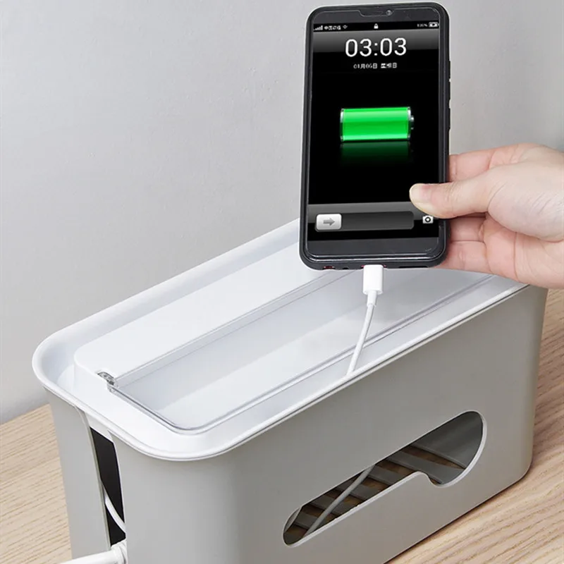 

Favourite Plastic Transparent Flip Socket Board Storage Box Power Cord Data Line Plug In Wiring Cable Manager Mobile Phone Base