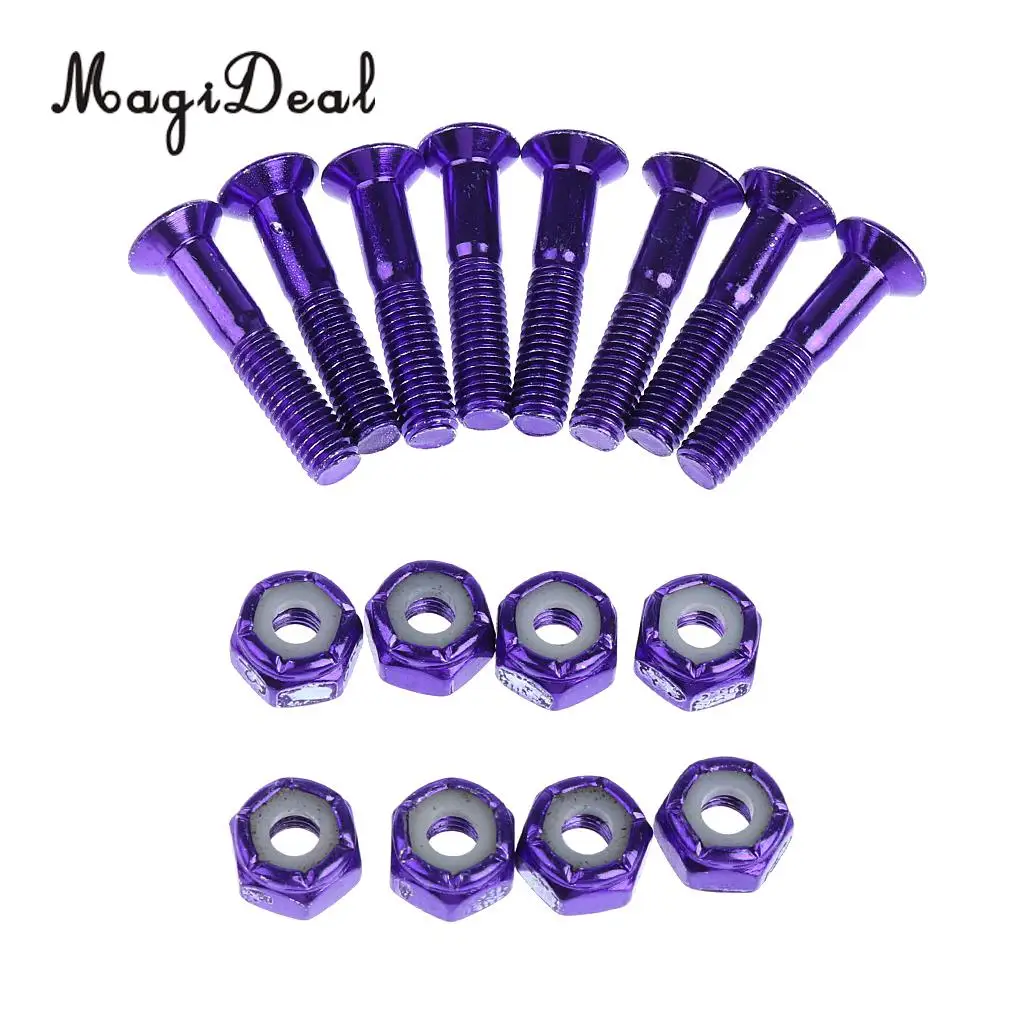 

MagiDeal 8pcs Replacement Skateboard Truck Hardware Set Longboard Screws Bolts Purple