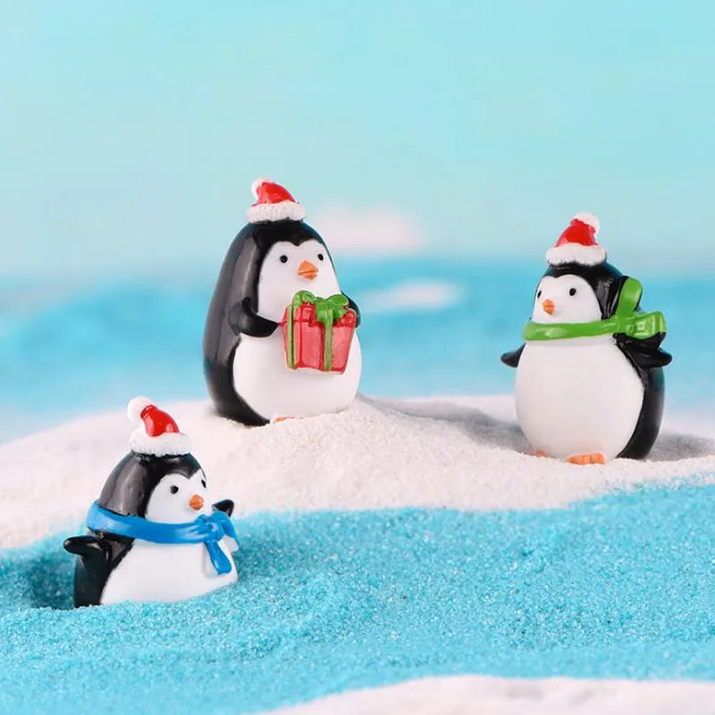 

4pc Cute Christmas Penguin Figurine Model Garden Fairy Ornament Glass DIY Accessories Home Decoration Decor Miniature Toy Craft