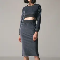 Комплект из двух предметов Для женщин Топ с длинным рукавом Сексуальная юбка-карандаш 2018 осень, для женщин Повседневное Высокая Талия до
