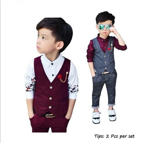 

New 2PCS Boys Spring Vest Suit Top Quality Gentle Boys Polka Dot Suit Children Wedding Blazer Suits Flower Boys Formal Tuxedos