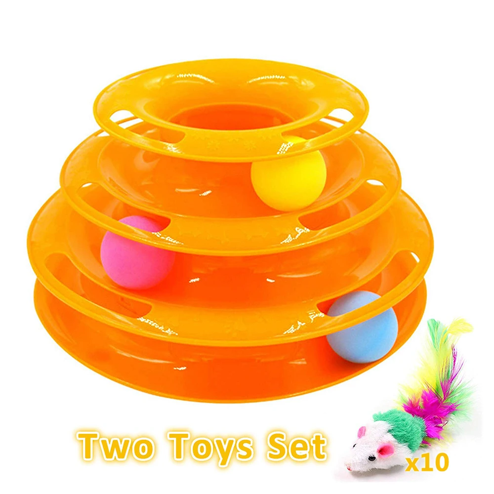 

1Pcs Pet Cat Interactive Toy Tower of Tracks 3 Level Cat Tracks Interactive Ball With 10Pcs Feather Fluffy Mouse Toy Set For Cat