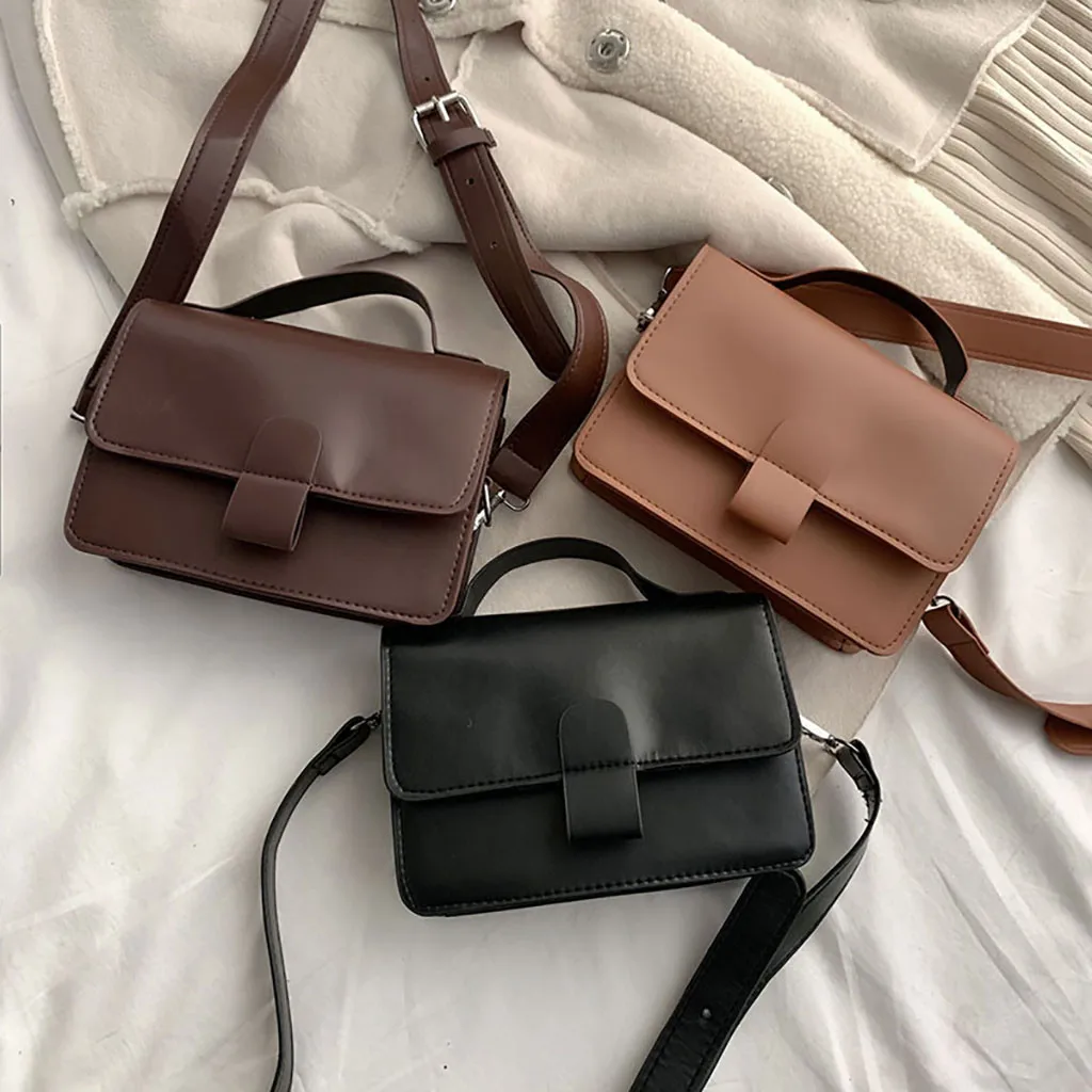 

Fashion Soild Square Bag Women Retro Oil Skin Small Square Bag Shoulder Bag Cover Messenger Bag
