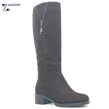 Med Heel Brown Suede Women Boots Double Zip Square Heel Crystal Winter Short Plush Knee High Shoe Platform Footwear Sock Boot