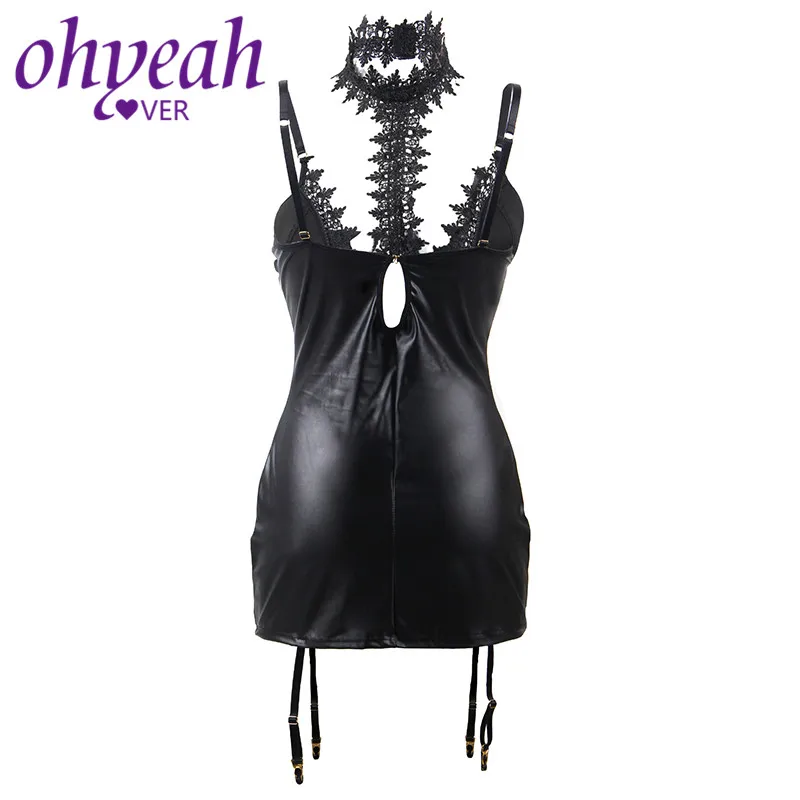 Женское Эротическое нижнее белье Ohyeahlover из искусственной кожи с глубоким V