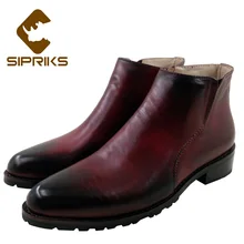 Sipriks/мужские ботинки из натуральной кожи на молнии; итальянские Прошитые сапоги с рантом; мужская Ковбойская кожаная обувь; винтажные ботильоны