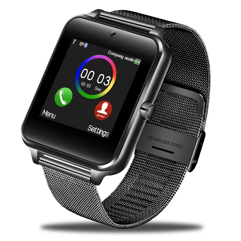 Модные Смарт-часы из нержавеющей стали с функцией ответа на информацию, напоминающие о цветном OLED сенсорном экране, умные часы Reloj inteligente - Цвет: Black