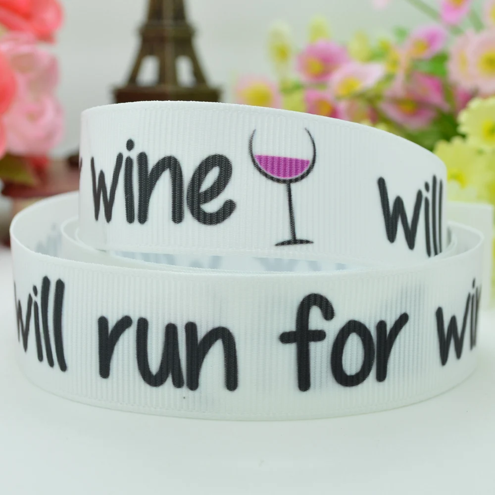DUWES 7/8" 22mm Sports will run for wine Printed grosgrain ribbon hai rbow DIY handmade OEM 50YD |