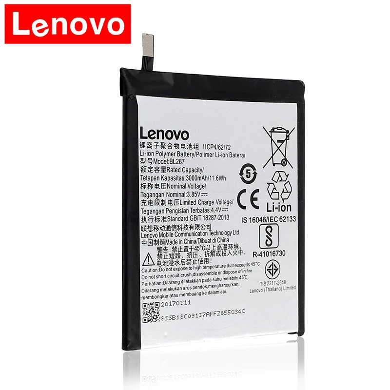 Оригинальный новый аккумулятор BL267 для Lenovo Vibe K6 2018 перезаряжаемый литий ионный 3000