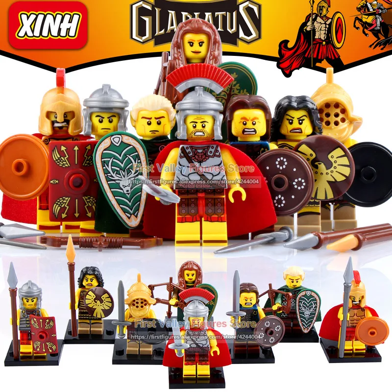 

DR.TONG 8pcs/lot Hero of Sparta Gladiatus Rome Fighters Commander Building Blocks Medieval Knights Bricks Children Toys X0137