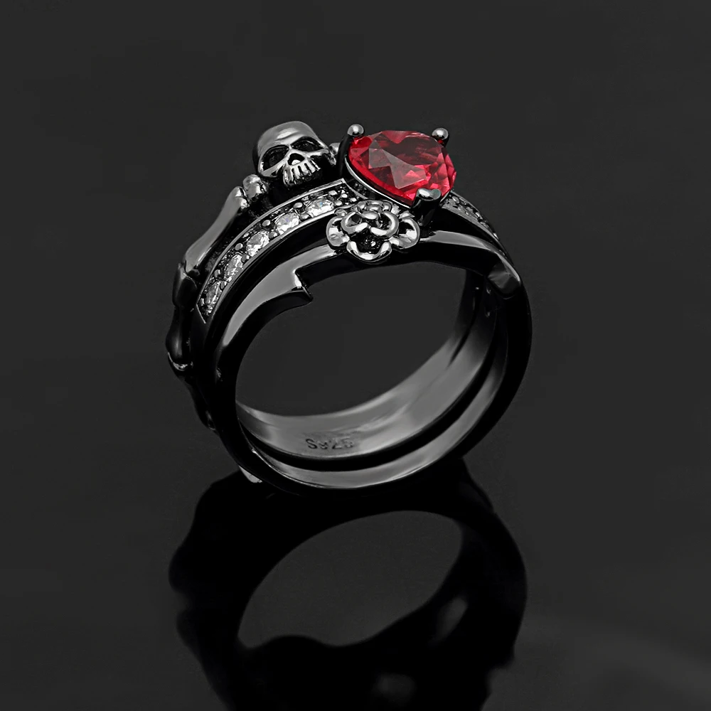 Gothic Skull Finger Silver Color Wedding Rings Set for Women Girl