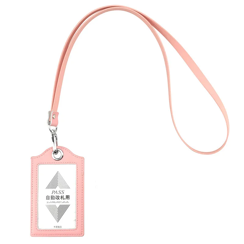 Кожаный ID держатель карточек бумажник чехол с 1 прозрачным ID окном 2 слот для кредитных карт Lanyards офисный шейный ремень - Цвет: pink