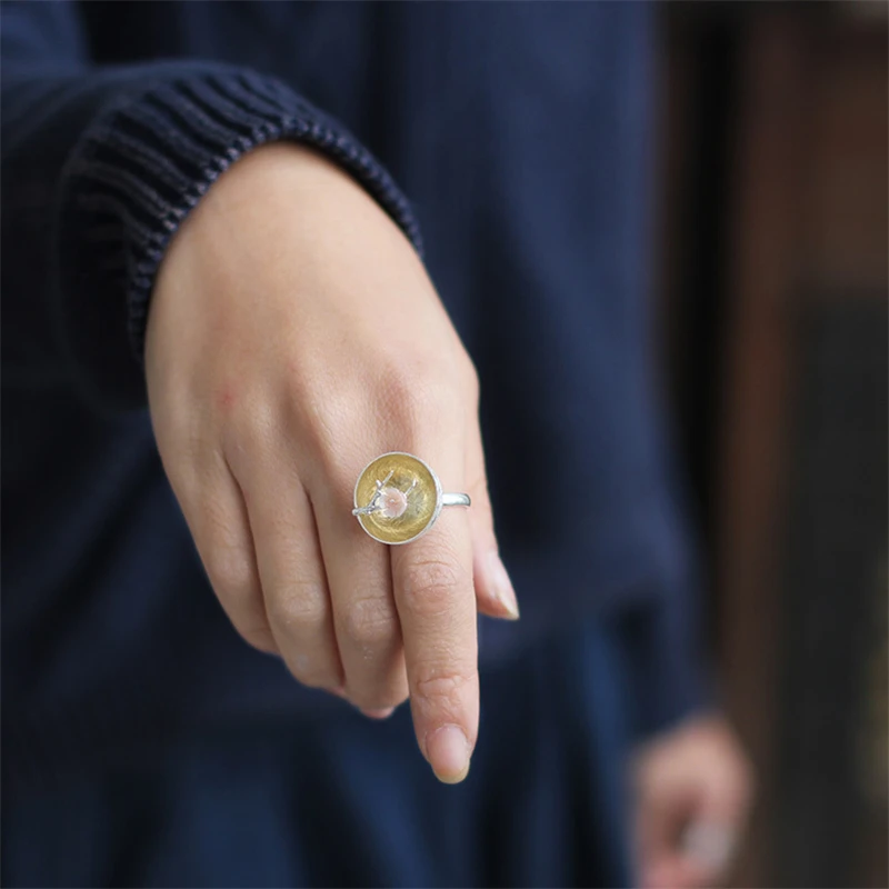 Lotus Fun Shell Plum Blossom Flower 925 Rings Real Silver Adjustable 925 Sterling Silver Rings for Women Simple Fine Jewelry