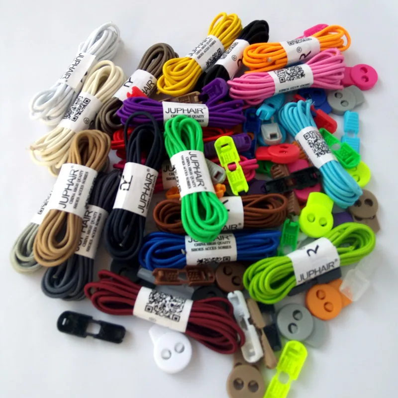 New1 Pair White Shoelace Buckle Multicolor Sport Fitness Laces Colorful Lock Shoelace Shoestrings Elastic Shoe Jogging Triathlon