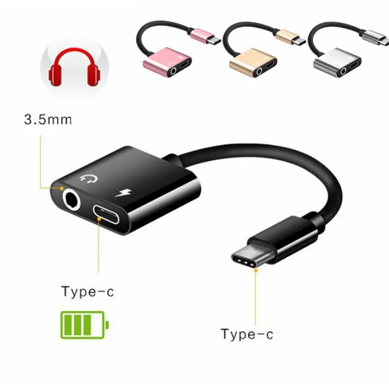 100pcs USB Type C Audio Charging Adapter 2 in 1 Type C Male to 3 5mm Headphone Charging Converter For Huawei Mate 10 Pro