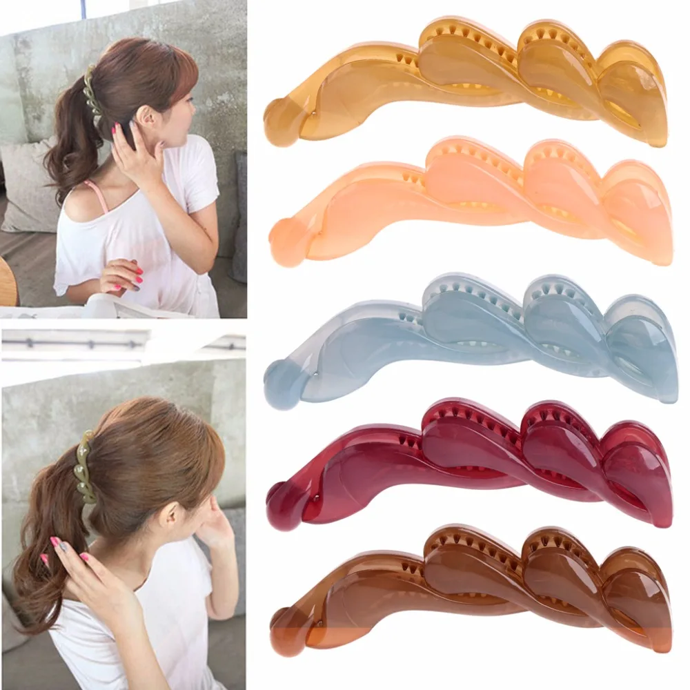 

Clamp Banana Shape Hair Grip Clip Korean Hairpin Ponytail Holder Women Girls Headwear Blue/Brown/Khaki/Peach Red/Purple Red