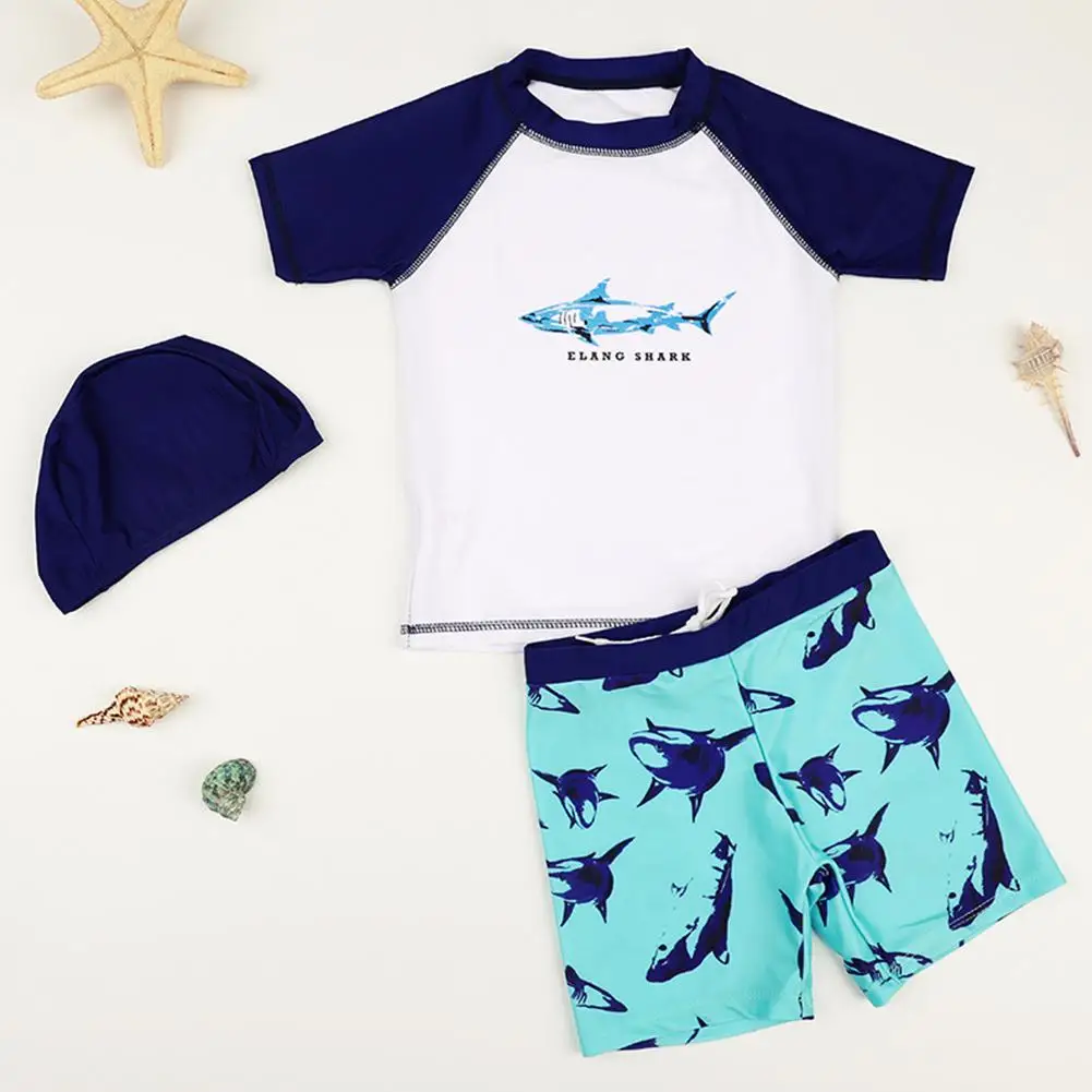 Dragonpad/детский купальный костюм для мальчиков с рисунком акулы; пляжный солнцезащитный топ; шорты; шляпа
