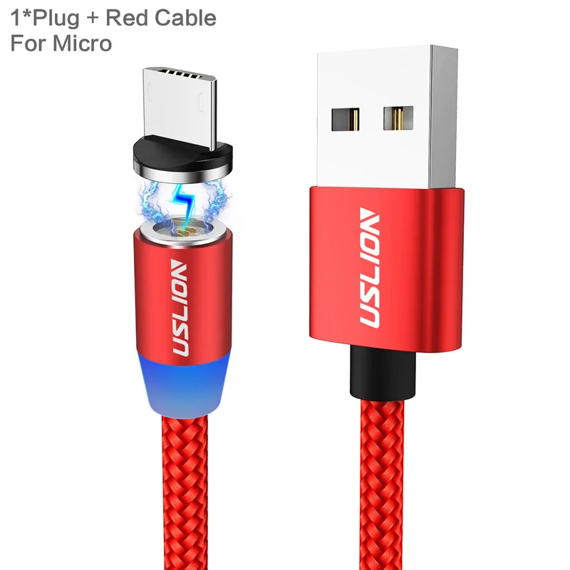 USLION 1 м 3 А магнитный usb-кабель для быстрой зарядки с разъемом типа C светодиодный магнитный кабель для Iphone XS 7 XR samsung - Цвет: Red For Micro