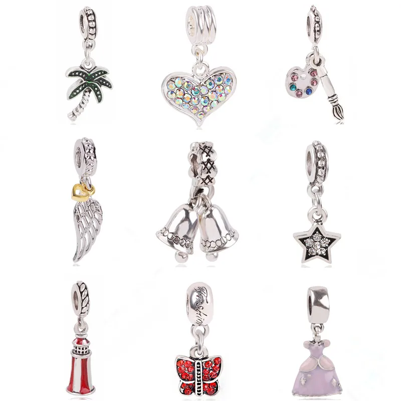 

Ranqin Original Beacon Lighthouse Feather Bell Coconut Tree Red Butterfly Star Fit Pandora Charm Bracelet DIY Women Jewelry