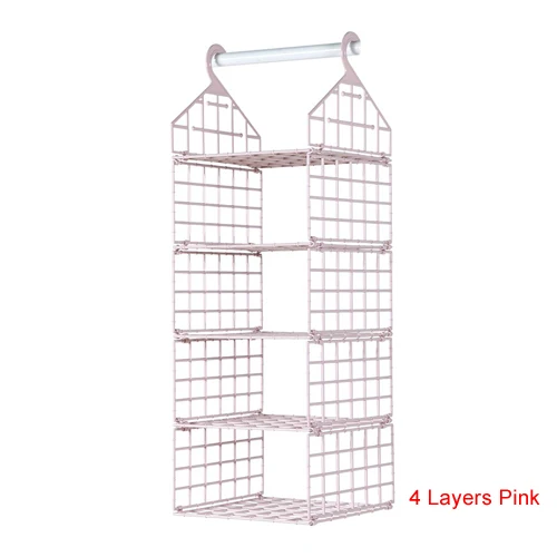 Clothes Hanging Organizers Wardrobe Closet Storage Box Hanging Pocket Garment Shelf Underwear Shoes Holder Accessories Supplies - Цвет: 4 Layers Pink