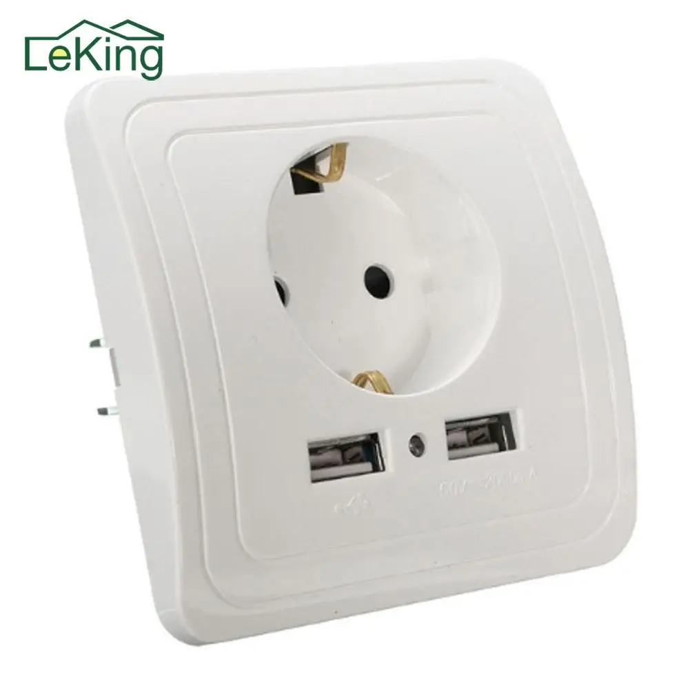 

Port 2A Wall Charger Adapter EU Plug Socket Power Outlet Panel Grounded Electric Wall Charger Adapter Charging stopcontact
