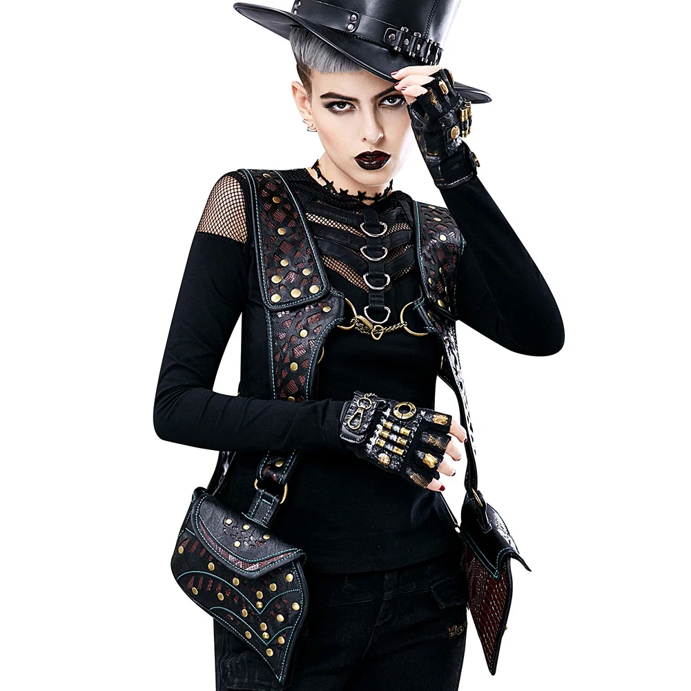 

INONE Women Men Unisex Vintage Steampunk Leg Steam Punk Retro Rock Retro Goth Shoulder Waist Bags Backpacks Motorcycle Vest Bag