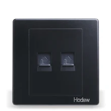 Home Installed Wall Switch Socket 86 Type Concealed Black Steel Frame Double Computer Network Socket PC