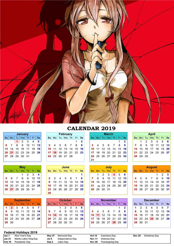 2019 дневник будущего Mirai Nikki Amano Yukiteru Gasai Yuno постер с покрытием Наклейка на стену