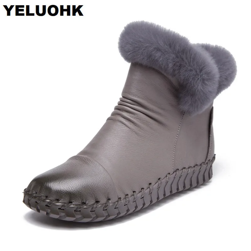 

7 Colors Genuine Leather Boots Women Shoes Winter Warm Handmade Furry Snow Boots Winter Boots With Fur Plush Ankle Boots