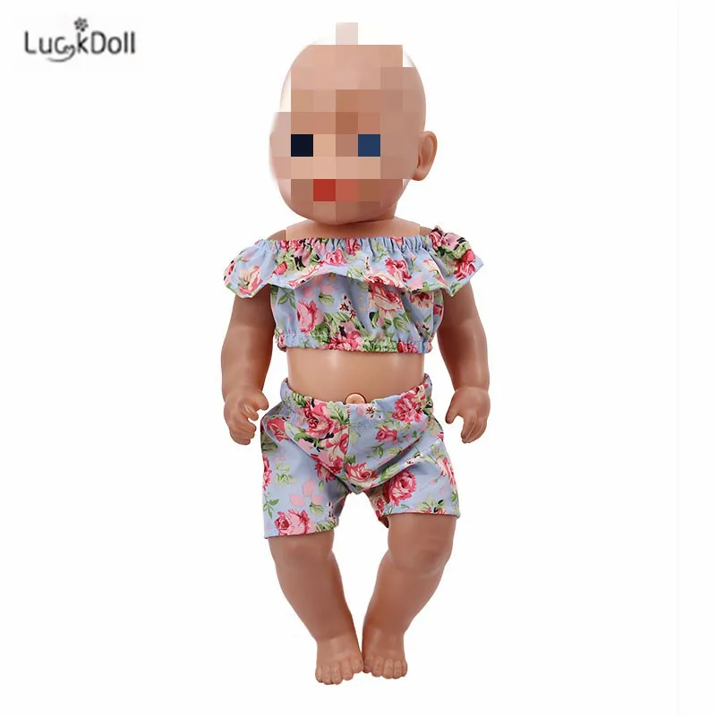 LUCKDOLL цветок короткий рукав шорты комплект подходит 18 дюймов Американский 43 см BabyDoll одежда аксессуары, игрушки для девочек, поколение, день рождения Gif