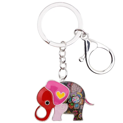 Bonsny эмалированный сплав мультфильм джунгли брелок для ключей со слоном брелок для ключей подарок для дам сумка Шарм Подвеска автомобиля женские новости ювелирные изделия - Цвет: Red